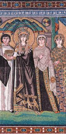 Klimt’s Muses and Mosaics Sparkle Copy of the mosaic of the Empress Theodora from the Basilica of San Vitale, Ravenna, mid-sixth century. Execution: Gruppo Mosaicisti dell’Accademia di Belle Arti di Ravenna, 1951. Glass, enamel, wood, metal. Ufficio Turismo e Attivita Culturali. Comune di Ravenna  