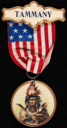 hard core Tammany Hall ribbon badge, July 7, 1896. Museum of the City of New York.