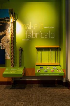 native innovation for the next generation The "make it engineering" activity compares the strength of a steel cable from the Bayonne Bridge is on display next to a replica of the Q’eswachaka Bridge in Peru. Photo: 5th Ave Digital