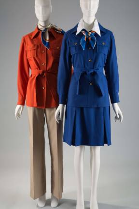 Uniforms Strut Their Stuff at FIT Stan Herman, TWA flight attendant uniforms, 1975, synthetic blend, USA, gift of Stan Herman.