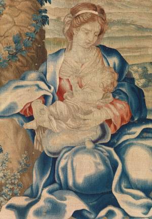 textile art in the cathedral The Barberini tapestries, scenes from the Life of Christ: Detail from "The Rest on the Flight into Egypt. Photo: John Bigelow Taylor