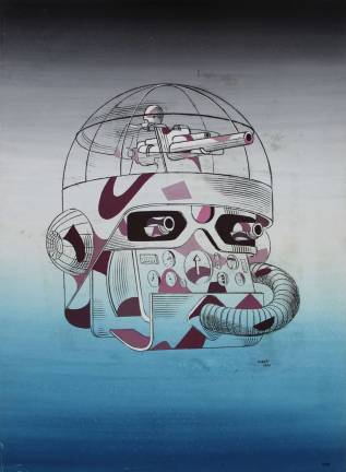 Top 5 Picks for the Week Xanti Schawinsky, The Aviator, from the series Faces of War, 1942, mixed media, watercolor and ink, 28 ? x 21 in. Courtesy of the Xanti Schawinsky Estate, Switzerland, and Broadway 1602, New York. © Xanti Schawinsky, image provided by Broadway 1602, New York
