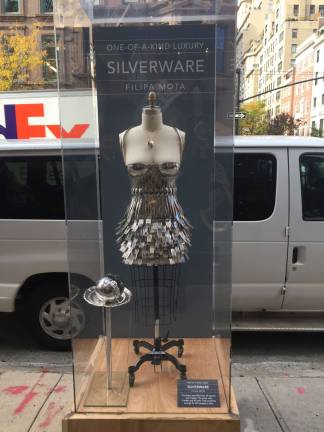 forks and fashion Filipa Mota created her 1920s-inspired dress from old silverware found at vintage stores. Photo: Carson Kessler