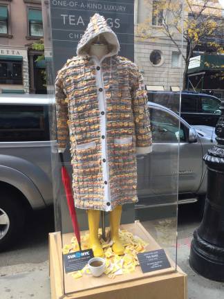 forks and fashion If it rained, Chris Choe's raincoat could fill 1,400 cups of tea. Photo: Carson Kessler