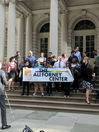 helping homeless Youth Youth and supporters from the Ali Forney Center gather on the steps of City Hall Thursday to advocate for the new legislation. Photo: Liz Hardaway