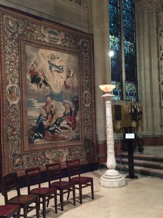 textile art in the cathedral Tapestries from the Barberini Life of Christ series are once again hanging at the Cathedral Church of St. John the Divine. Above, "The Transfiguration," hanging in the Chapel of St. Saviour. Photo: Val Castronovo