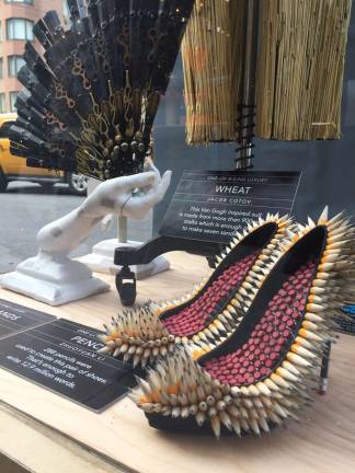 forks and fashion Zhuoyuan Li used 288 pencils to create these sharp stilettos. Photo: Carson Kessler