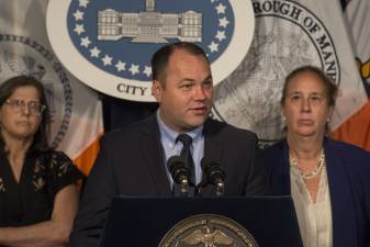 City Council Member Helen Rosenthal, left, Speaker Corey Johnson and Manhattan Borough President Gale Brewer. Photo: Courtesy Office of the City Council Speaker