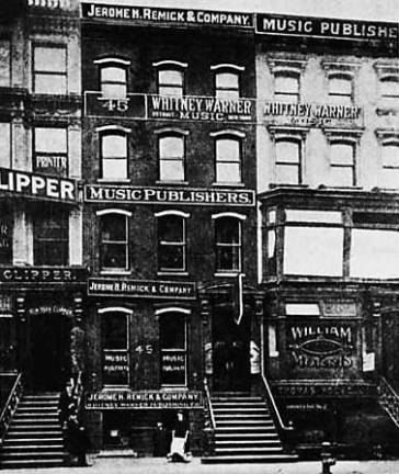 tuning in on tin pan alley West 28th Street between Broadway and Sixth Avenue, the heart of Tin Pan Alley, about 1920. Photo is in the public domain.