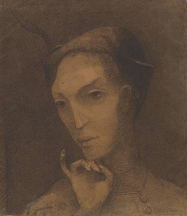 Drawn to Collecting Odilon Redon (1840–1916), "The Fool (or Intuition)," 1877, charcoal with black chalk and fixative on light brown paper, Thaw Collection, The Morgan Library & Museum. Photo: Graham S. Haber