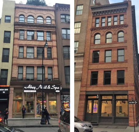 A skirmish over Tribeca's footprint Though 92 Chambers Street (left) and 10 Hubert Street are similar in appearance and both located in Tribeca, the former falls outside of the Tribeca Historic Districts — the boundaries of which are the subject of a pending lawsuit. Photos: Michael Garofalo