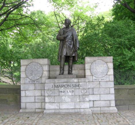 MONUMENTAL BATTLE RAGES OVER MONUMENTS The city's statue of Dr. James Marion Sims, on Fifth Avenue at 103rd Street along the perimeter of Central Park, has sparked an outcry and calls to take it down because the "father of modern gynecology" was known to have operated on enslaved black women with neither anesthesia nor consent. Photo: Jim Henderson, via Wikimedia Commons