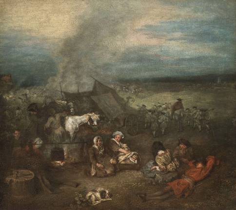 Watteau and War’s Small Pleasures Jean-Antoine Watteau (1684–1721). "The Supply Train," ca. 1715. Oil on panel. 11 1/8 x 12 3/8 inches. Collection Lionel and Ariane Sauvage