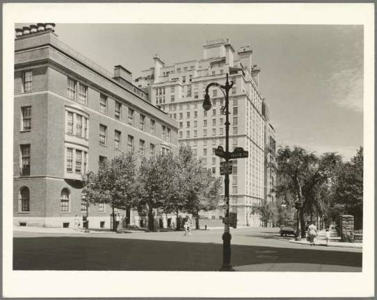RAISING THE ROOF AT CHAPIN A photo from the mid-1930s of the original, six-story, Georgian-style Chapin School. Built in 1928 at 100 East End Avenue at 84th Street, the exclusive all-girls academy has been expanding – internally, vertically and horizontally – ever since. Photo: OldNYC, via New York Public Library Collection