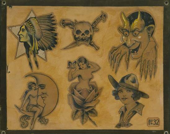 skin deep Bob Wicks (1902–1990). Flash sheet # 36, ca. 1930. Pen and watercolor on art board. Collection of Ohio Tattoo Museum