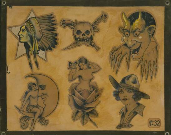 skin deep Bob Wicks (1902–1990). Flash sheet # 36, ca. 1930. Pen and watercolor on art board. Collection of Ohio Tattoo Museum