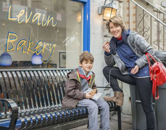 on the side streets of new york A mother and son visiting from France enjoy the bakery's decadent cookies. Photo: Tom Arena, Manhattan Sideways.