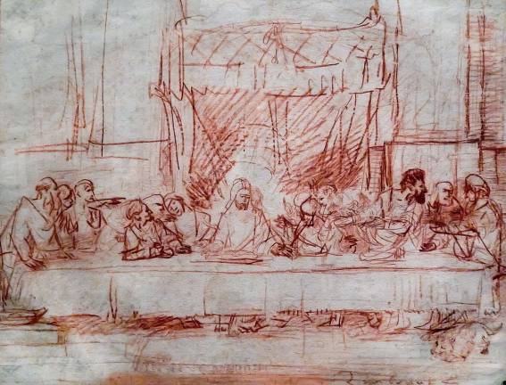 along the lines of greatness Rembrandt's masterful strokes reveal the artist's thoughts and second thoughts in "The Last Supper, after Leonardo da Vinci," 1634-35. Photo: Adel Gorgy