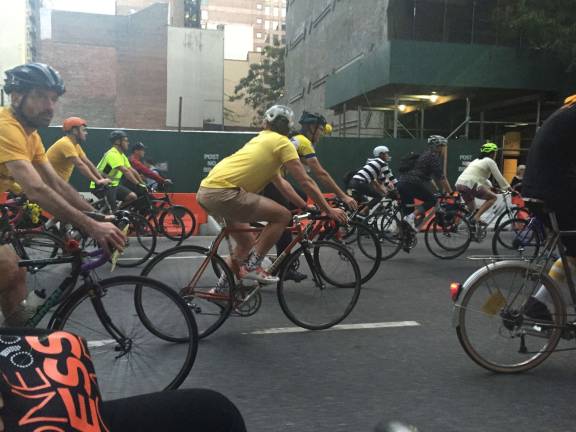 Taking to the street Bicyclists ride on Sept. 15 in support of traffic safety. Photo: Victoria Edwards