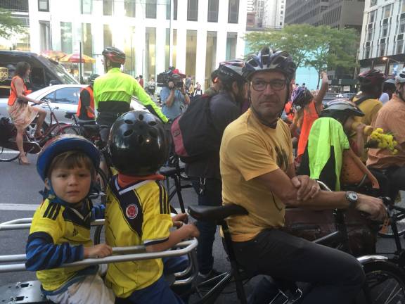 Taking to the street Bicyclists gathered at Grand Army Plaza on Sept. 15 ahead of a rally and ride down Fifth Avenue in support of traffic safety. Photo: Victoria Edwards