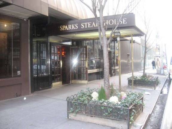 CARNIVORES, REJOICE! The outside of Sparks Steak House, at 210 East 46th Street in the heart of the old Steak Row, which once housed dozens of chophouses. Photo: Piffloman, via Wikimedia Commons