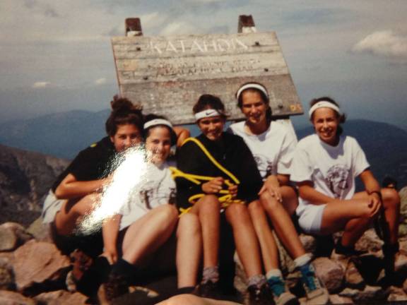 Caroline (left) and her Camp Walden bunkmates at the top of Mount Katahdin in 1998. Photo: Courtesy of Caroline Rothstein