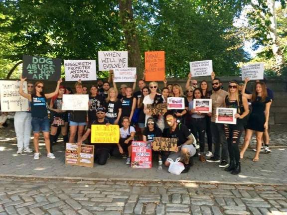 Guggenheim Pulls Works from Show After Animal Rights Backlash Animal rights activists gathered in front of the Guggenheim Museum on Sept. 23 to protest the planned exhibition of controversial works of art involving animals. Photo: Edita Birnkrant