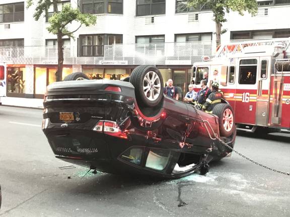 Woman killed in UES hit-and-run This SUV overturned on Madison Avenue between East 75th Street and East 76th Street shortly after 6:30 this morning. Two of the vehicle's occupants were taken to an area hospital. Earlier this morning, a woman was killed in a hit-and-run while crossing Lexington Avenue near 68th Street.