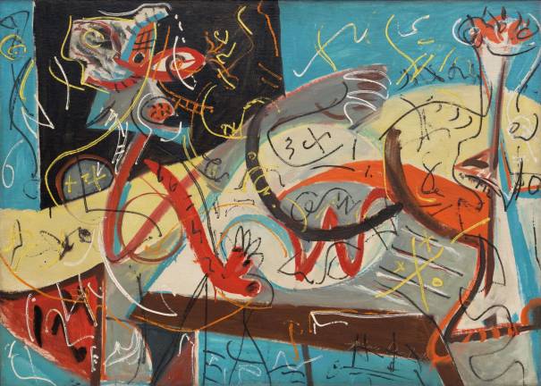 america’s Drip Master at moma Jackson Pollock (American, 1912-1956). "Stenographic Figure." c. 1942. Oil on linen, 40 x 56” (101.6 x 142.2 cm). The Museum of Modern Art, New York. Mr. and Mrs. Walter Bareiss Fund, 1980 © 2015 Pollock-Krasner Foundation / Artists Rights Society (ARS), New York