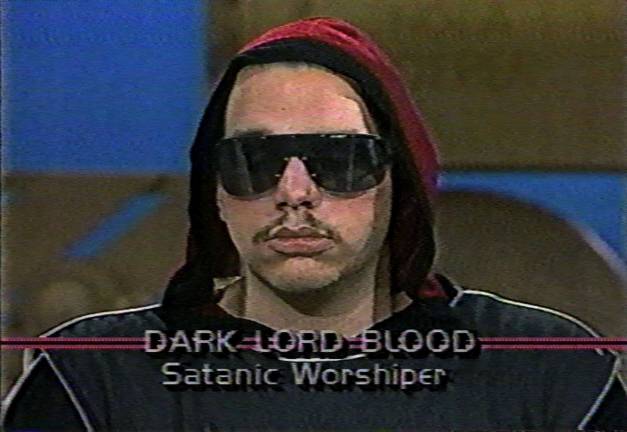 rewinding vhs tapes in a digital age Dark Lord Blood, the featured guest on a local New York talk show, terrifies people during the height of "satanic panic" in the 80s. Photo courtesy of Found Footage Festival