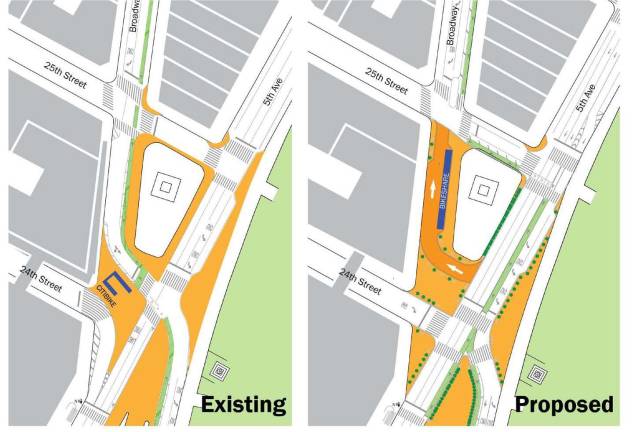 No Cars on Broadway for earth day Pedestrians, cyclists, and drivers will share the road on the block of Broadway between 24th and 25th Streets, under a DOT plan recently approved by Community Board 5. Graphic: NYC DOT