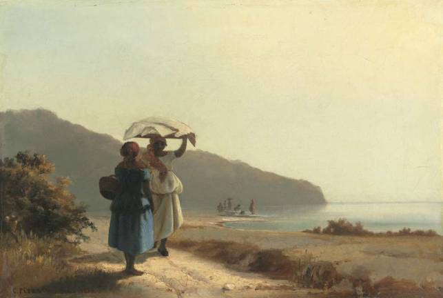 an essential thread " Two Women Chatting by the Sea" by Camille Pissarro. Collection of Mr. and Mrs. Paul Mellon. Photo: courtesty of New York Hisorical Society