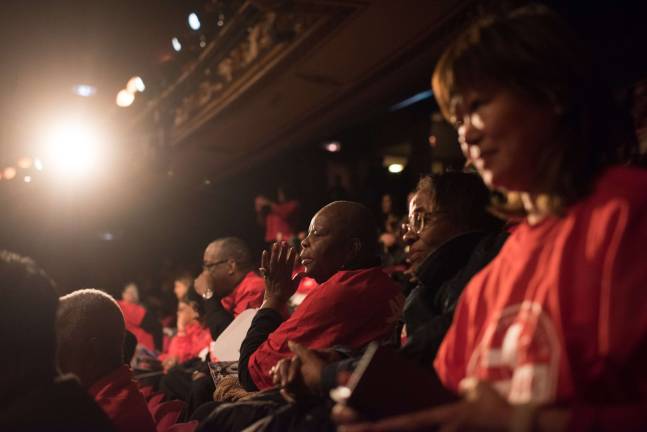 Reaching out to new yorkers Attendees at Mayor Bill de Blasio's State of the City address at the Apollo Theater on Monday night. Michael Appleton/Mayoral Photography Office