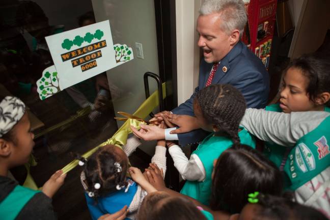 Girl Scout Troop 6000 Receives $1 Million Grant At the ribbon cutting ceremony for Troop 6000 at the Sleep Inn Hotel in Long Island City. Photo: Office of City Council Majority Leader Jimmy Van Bramer