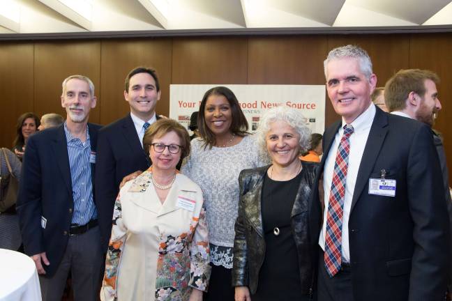 honoring east siders David Getz, Council Member Ben Kallos, Judy Schneider, Public Advocate Letitia James, Jeanne Straus, Brad Beckstrom of Mount Sinai. Photo: George Cade Photography
