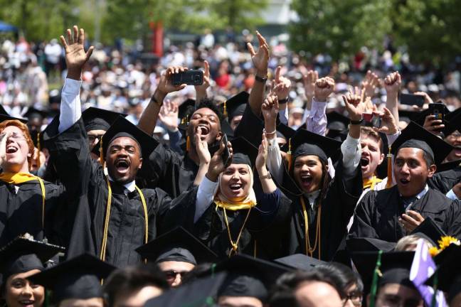 In new york city, degrees of difficulty Whereas 60 percent of adults in Manhattan have earned at least a bachelor's degree, only one-third of adults in Brooklyn, Queens and Staten Island have done so. The rate is just 19 percent in the Bronx. Pictured, Graduating students cheering at the 2017 City College of New York commencement. Photo: CUNY Office of Communications and Marketing