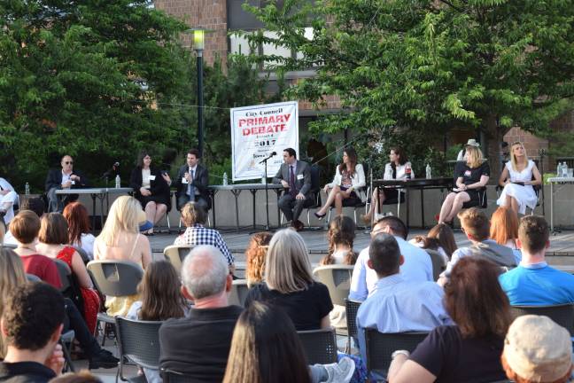 Council District 4 Candidates Spar at Debate Candidates for city council detailed their visions for District 4 at a debate at Waterside Plaza on June 22. Photo: Michael Garofalo
