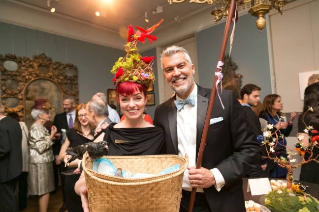 fundraising for the flocks Liza-Mae Carlin and Joey Luther, with squeaker pigeons, emceed the evening. Photo: Nancy Adler Photography