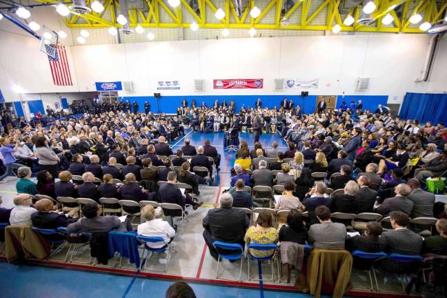 ‘HQ2’ to nyc? Mayor Bill de Blasio told the audience at a town hall meeting at St. Francis College in Brooklyn on October 18 that online retailers like Amazon are "very destructive to communities," saying he's never shopped at the e-commerce behemoth. His timing was unusual: Only a couple of hours earlier, the city had submitted a bid to lure Amazon's proposed second headquarters. Photo: Benjamin Kanter/Mayoral Photo Office