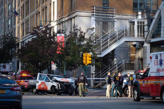New Yorker among 8 killed in attack NYPD and FBI personnel at the scene of Tuesday afternoon's attack that killed eight people. Edwin Torres/Mayoral Photo Office.