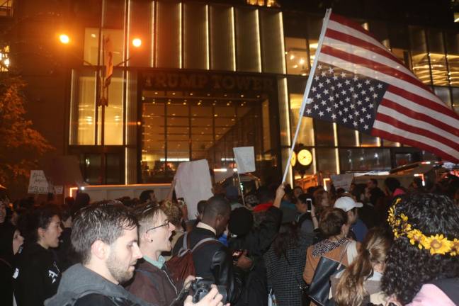 Thousands protest Trump’s triumph Outside Trump Tower Wednesday night, thousands converged on Fifth Avenue to voice their displeasure at election results. Photo: Micah Danney