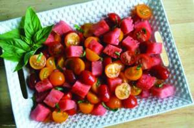 Heirloom Tomato and Watermelon Salad with Basil