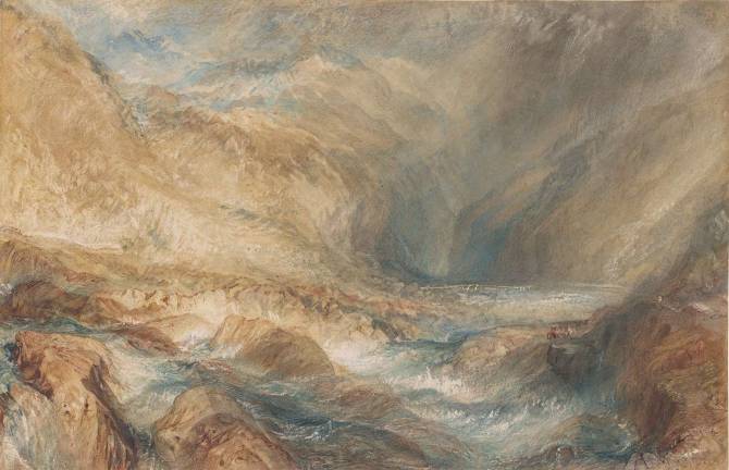 Drawn to Collecting J. M. W. Turner (1775–1851), "The Pass of St. Gotthard, near Faido," 1843, watercolor over graphite, Thaw Collection, The Morgan Library & Museum. Photo: Steven H. Crossot