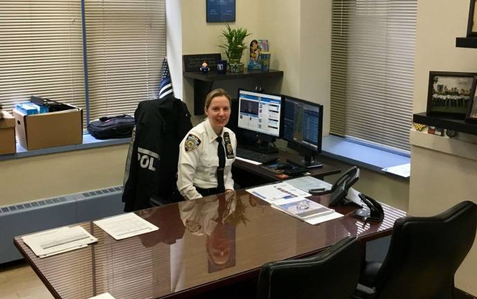 19th Precinct has new commander Deputy Inspector Kathleen Walsh at her desk at the 19th Precinct. Photo: NYPD