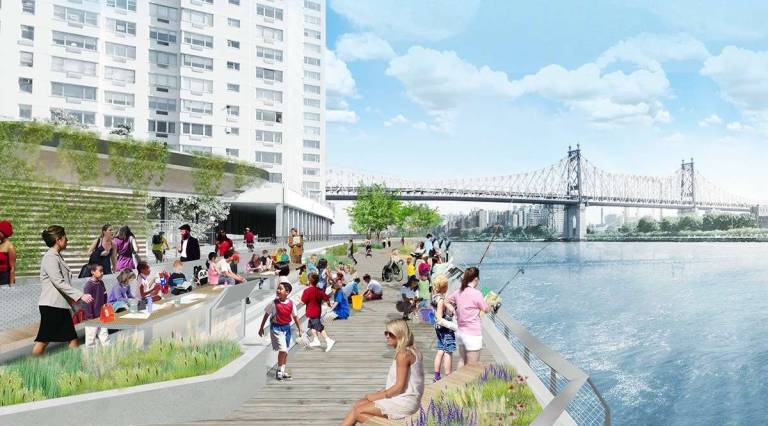 $100 million for East river Greenway A rendering of the planned expansion of the East River Greenway between East 53rd Street and East 61st Street. Image courtesy of NYC Mayor’s Office