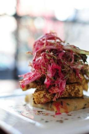 Pistachio- and pepper-dusted tofu at V-Note