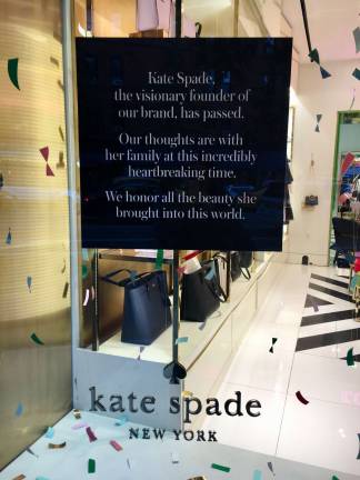 Tribute in the window of Kate Spade shop on Columbus Avenue. Photo: Alexis Gelber