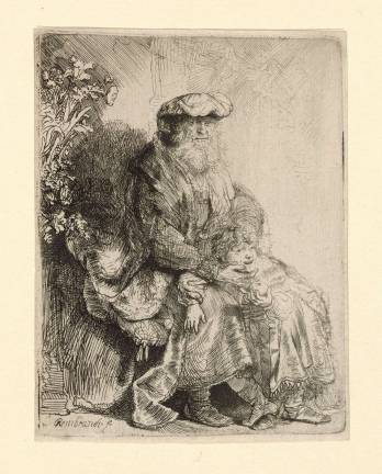Rembrandt, &#x201c;Abraham Caressing Isaac,&#x201d; ca. 1637&#x2013;45. Etching, 4 &#xbd; x 3 &#xbd; inches. Photo: The Morgan Library &amp; Museum, New York