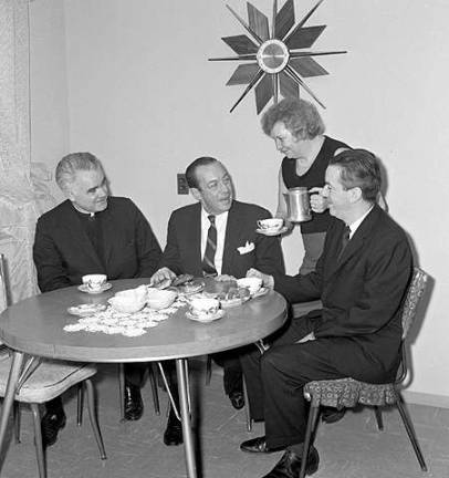 Father Henry J. Browne (at left) with Mayor Robert F. Wagner (center) in an undated photo from the early 1960s. The priest, a fiery advocate for affordable housing on the Upper West Side, forged a deal with the mayor to save thousands of units of low-income housing. Photo courtesy of Flavia Alaya