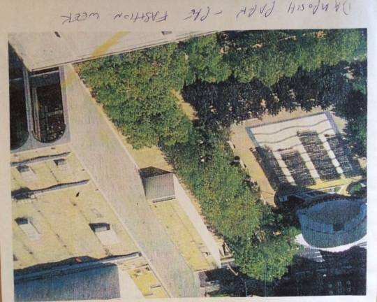 A &quot;before&quot; picture showing the many trees and planters in Damrosch Park before Fashion Week came.